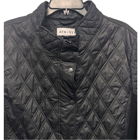 Ava & Viv | Quilted Puffer Jacket Womens Black Full Zip Snap Button Pockets 4X - Picture 3 of 8